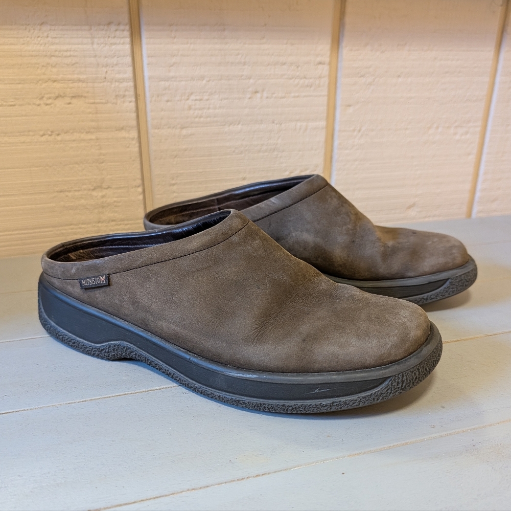 Mephisto‎ Air Jet Brown Leather Clog Mule Flat 8.5 Women's